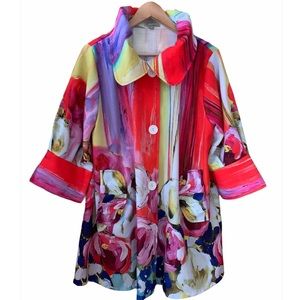 Damee Floral Coat Multicolor 3/4 Sleeve Size L